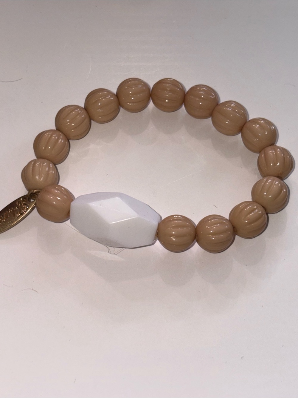 Plunder Beige Beaded Bracelet with White Faceted Accent